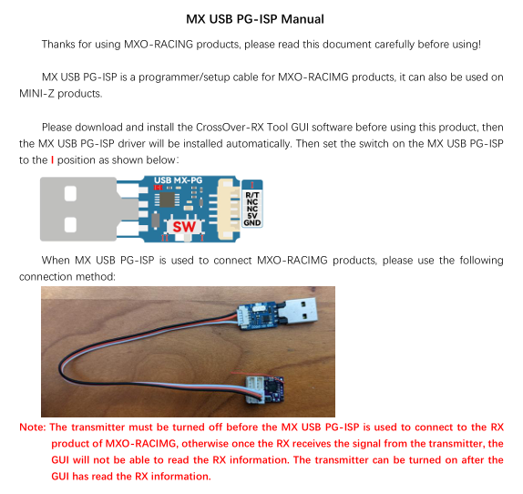 MX USB PG-ISP Programmer/Setup FOR MXO-RACING RX42 RX52