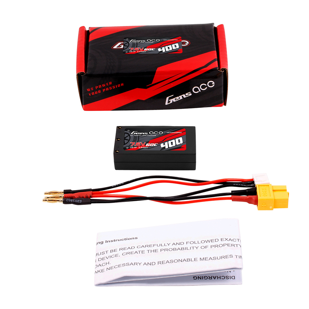 Gens ACE 400mAh 7.6V 60C 2S1P HV LiPo Battery For 1/28 1/24 Racing Car
