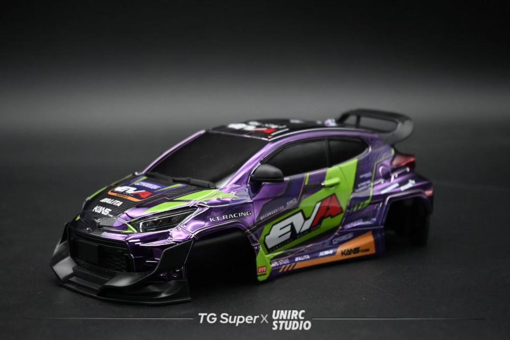 1/24 Scale Rally Hatchback-Style Plastic Body Shell – 109mm Wheelbase (Purple/Green)