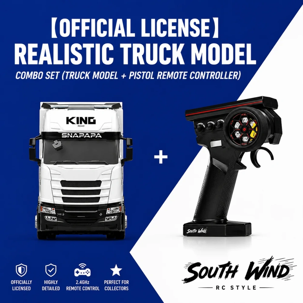 WenNanFeng 1:64 RC Truck Road King with LED Lights, 2.4GHz Remote Control RubberDurable Scale Model Gift for Kids  Adults