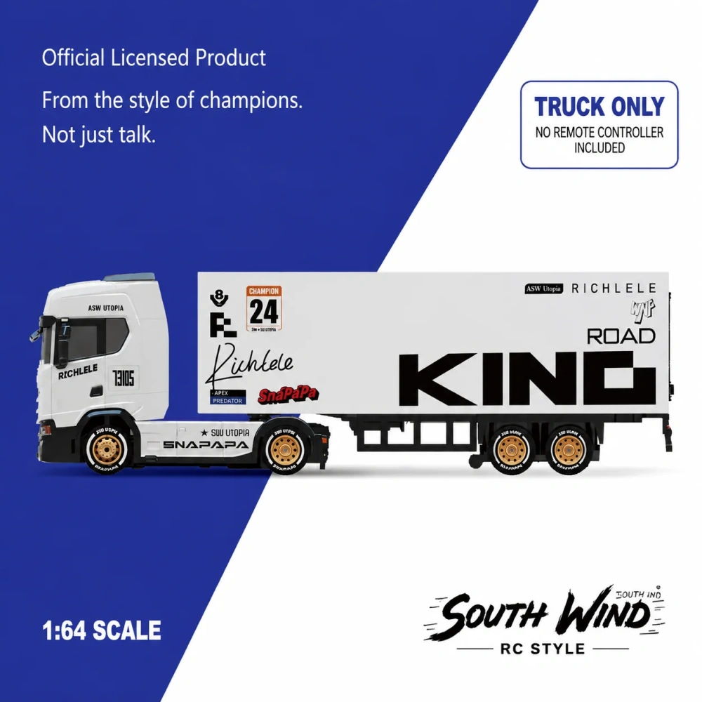 WenNanFeng 1:64 RC Truck Road King with LED Lights, 2.4GHz Remote Control RubberDurable Scale Model Gift for Kids  Adults