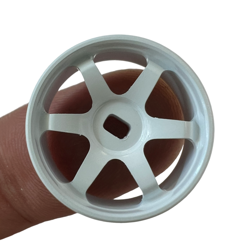 1/24 1/28 AWD Metal White 6-Spoke Wheel OD20mm Offset 1, 2pcs