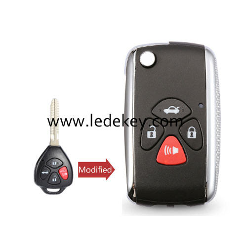 Toyota 4 button modified flip remote key shell TOY43 blade with logo