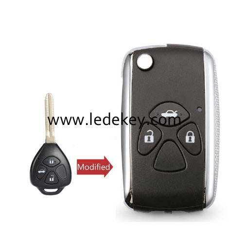 Toyota 3 button modified flip remote key shell TOY43 blade with logo