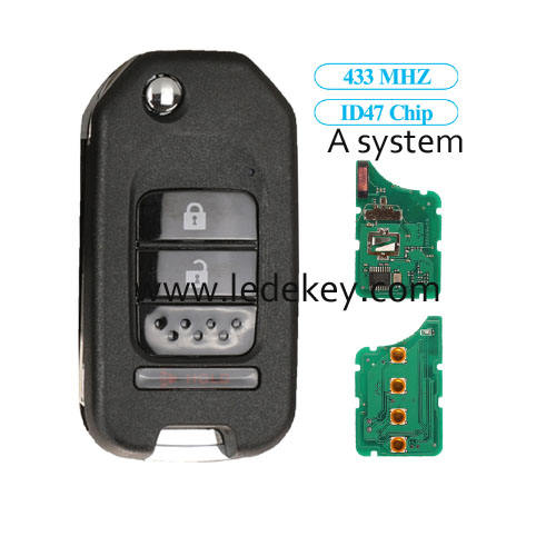 2+1 button Honda remote key with 433MHz  ID47chip ( A system) For Honda Greiz Civic City CRV XRV Vezel