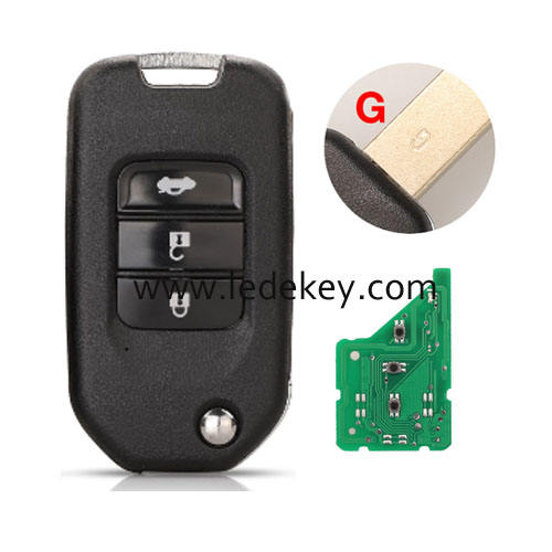 3 button Honda remote key 434MHz ID47chip ('G' word on key blade) P/N: HLIK6-3T For Honda Accord Civic City CR-V Jazz XR-V Vezel HR-V Fit Vezel FRV LATER Spirior JADE