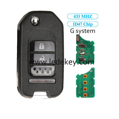 2+1 button Honda remote key with 433MHz  ID47chip ( G system) For Honda Greiz Civic City CRV XRV Vezel