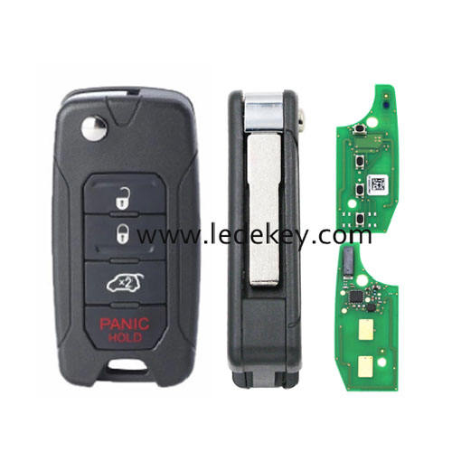 Original PCB board Jeep 4 button flip remote key with 433Mhz MQB ID48 Chip FCC ID: 2ADFTFI5AM433TX (for Jeep Renegade 2015-2020)