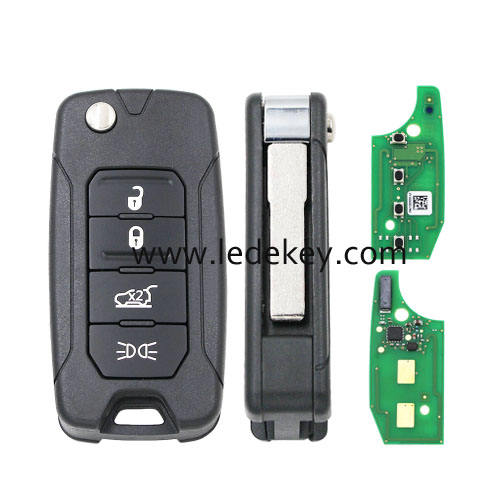 Original PCB board Jeep 4 button flip remote key with 433Mhz 4A Chip FCC ID: 2ADFTFI5AM433TX (for Jeep Renegade 2015-2020)