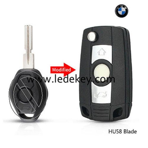 For BMW 3 button Modified flip key shell with hu58 blade