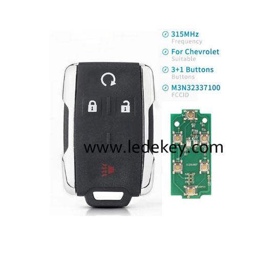 Chevrolet GMC Cadillac 3+1 button remote key 315Mhz  FCC:M3N32337100