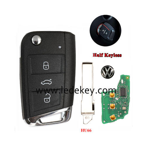 VW MQB system Half Smart remote key with 433Mhz ID48 chip HU66 blade FCC:5G0959752BA,5G0959752BB