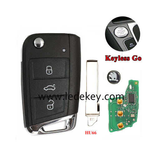 SKODA VW MQB system Keyleess remote key with 433Mhz ID48 chip HU66 blade FCC:5G0959752BC,5G0959752AB
