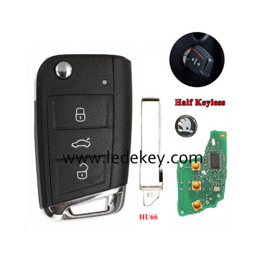 SKODA VW MQB system Half Smart remote key with 433Mhz ID48 chip HU66 blade FCC:5G0959752BA,5G0959752BB