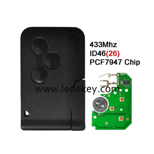 Ren-ault Megane 3 button remote key with 433Mhz ID46 PCF7947/PCF7926 Chip no logo