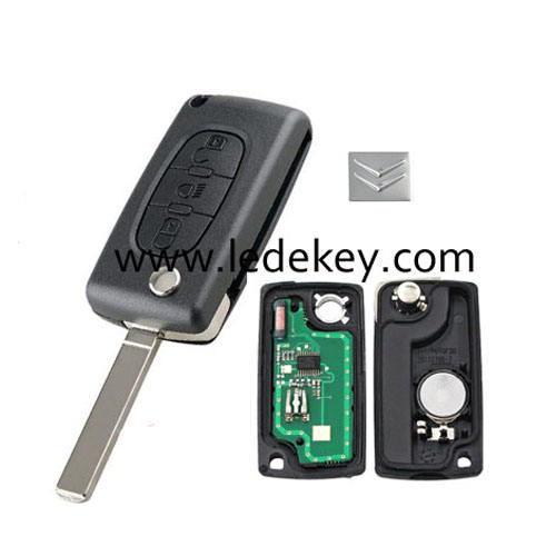Citroen 3 button remote key CE0536 ASK 433mhz ID46&7961 chip (307/VA2 blade -LED light button )for cars 2006-2011