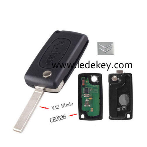 Citroen 2 button remote key CE0536 FSK,433mhz ID46&7961 chip,307/VA2 blade (for cars after 2011)