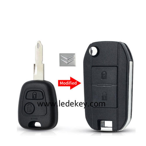 Citroen 2 button flip remote key shell 206(NE73) blade with logo