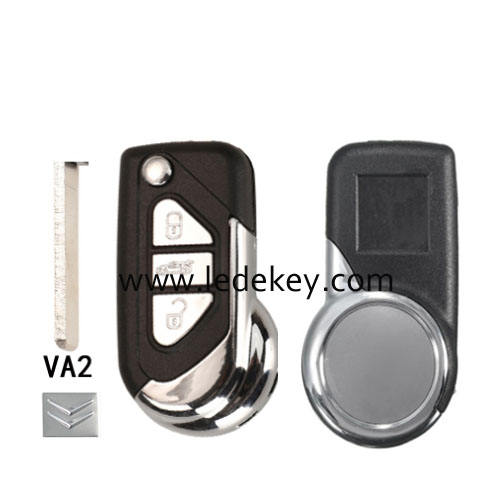 Citroen 3 button flip remote key shell with 307(VA2) blade with logo