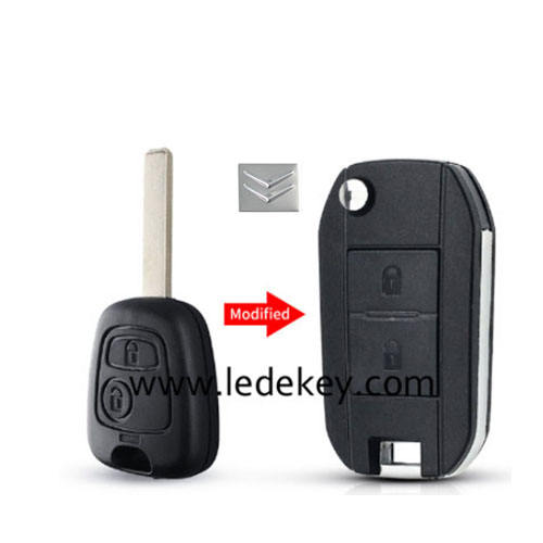 Citroen 2 button flip remote key shell 307(VA2) blade with logo