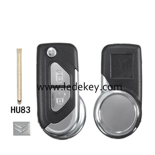 Citroen 2 button flip remote key shell with 407(HU83) blade with logo