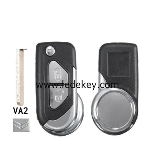 Citroen 2 button flip remote key shell with 307(VA2) blade with logo