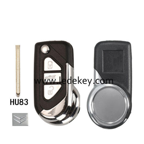 Citroen 3 button flip remote key shell with 407(HU83) blade with logo