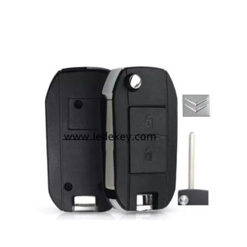 Citroen 2 button flip remote key shell 307(VA2) blade with logo