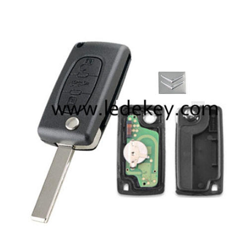 Citroen 3 button remote key CE0523 FSK 433mhz ID46&pcf7941 chip (407/HU83 blade -Trunk button)for cars after 2011