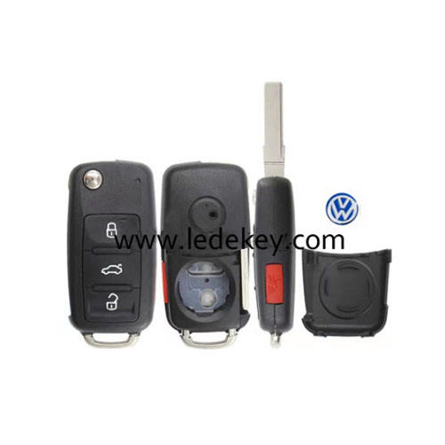 VW 3+1 button flip remote key shell with panic(can't be separated)