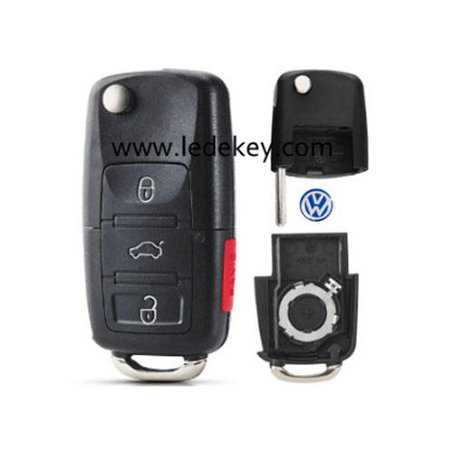VW 3+1 button flip remote key shell with Panic