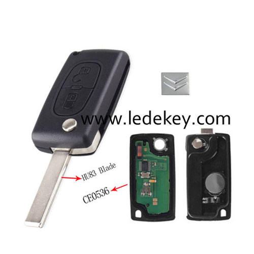 Citroen 2 button remote key CE0536 ASK 433mhz ID46&7961 chip (407/HU83 blade )for cars 2006-2011