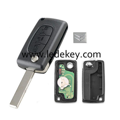 Citroen 3 button remote key CE0523 ASK 433mhz ID46&7941 chip (407/HU83 blade -LED light button )for cars 2006-2011