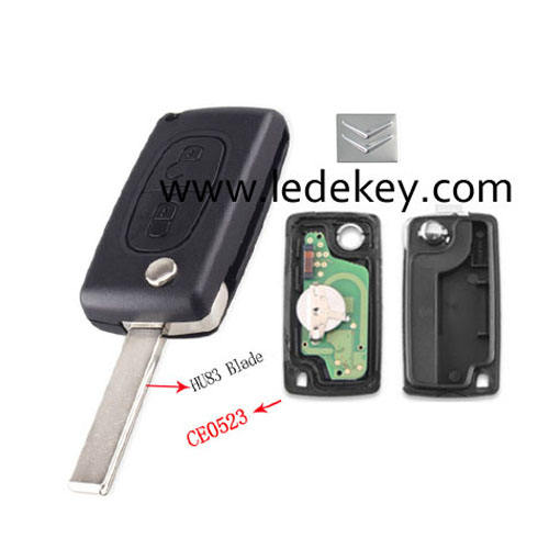 Citroen 2 button remote key CE0523 FSK 433mhz ID46&pcf7941 chip (407/HU83 blade )for cars after 2011