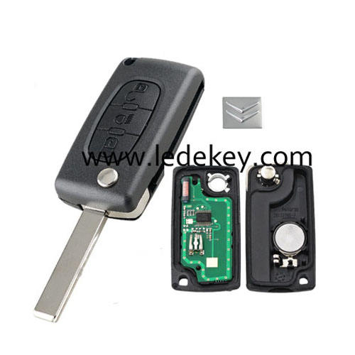 Citroen 3 button remote key CE0536 ASK 433mhz ID46&7961 chip (407/HU83 blade -LED light button )for cars 2006-2011