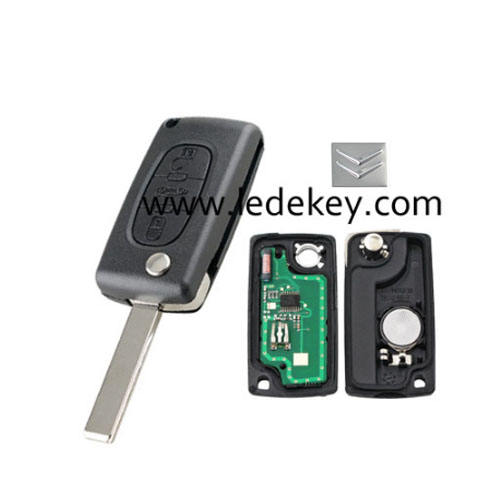 Citroen 3 button remote key CE0536 FSK 433mhz ID46&7961 chip (407/HU83 blade -Trunk button )for cars after 2011