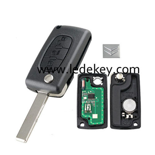 Citroen 3 button remote key CE0536 FSK 433mhz ID46&7961 chip (407/HU83 blade -LED light button )for cars after 2011