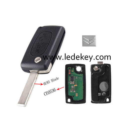 Citroen 2 button remote key CE0536 FSK,433mhz ID46&7961 chip,407/HU83 blade (for cars after 2011)