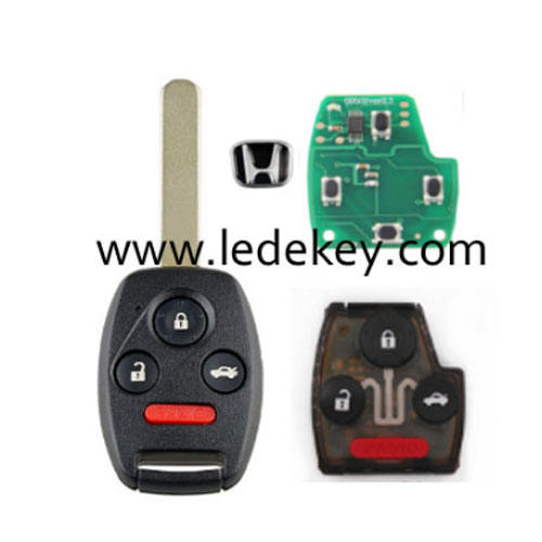 Honda 3+1 button remote key No Chip inside 313.8Mhz for Accord 2003-2007 CRV 2005-2007  (FCC ID: OUCG8D-380H-A PCF chip:4010)