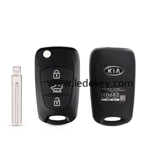 Kia 3 button flip key shell with Hold on trunk button