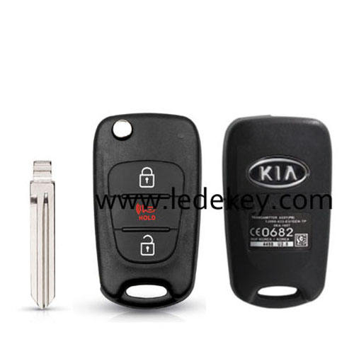 Kia 3 button flip key shell with speaker button and hold words Right blade