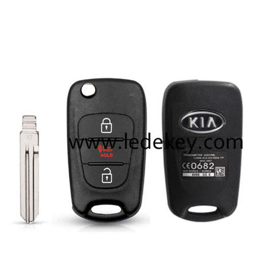 Kia 3 button flip key shell with speaker button and hold words Left blade