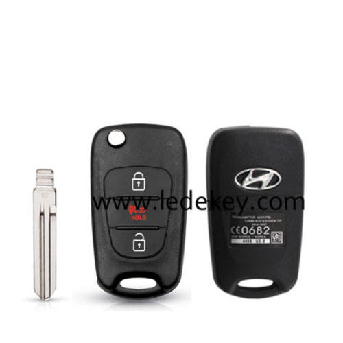 Hyundai 3 button flip key shell with speaker button and hold words Left blade
