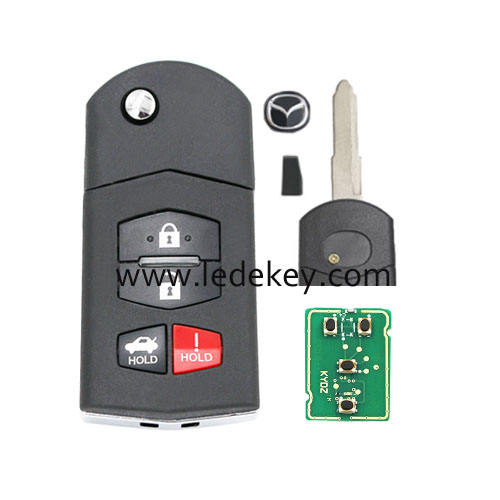 Mazda 4 button flip remote key with Aftermarket 4D63 80bit 315Mhz (BGBX1T478SKE125-01)