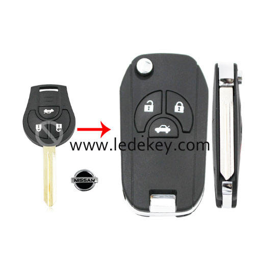 Nissan 3 button flip key shell