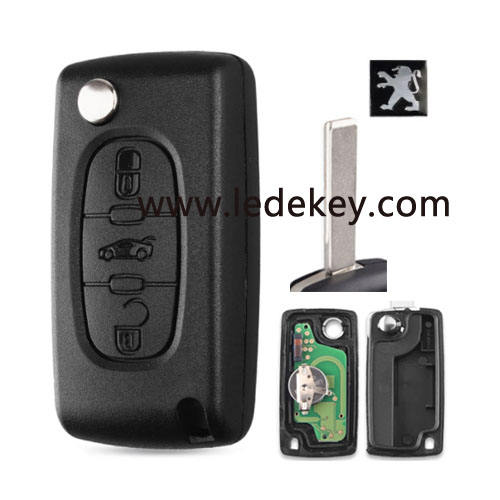 Peugeot 3 button remote key CE0523 ASK 433mhz ID46&pcf7941 chip (407/HU83 blade -trunk button)for cars 2006-2011