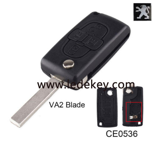 Peugeot 4 button remote key blank  ( 307/VA2 Blade  -With battery place )