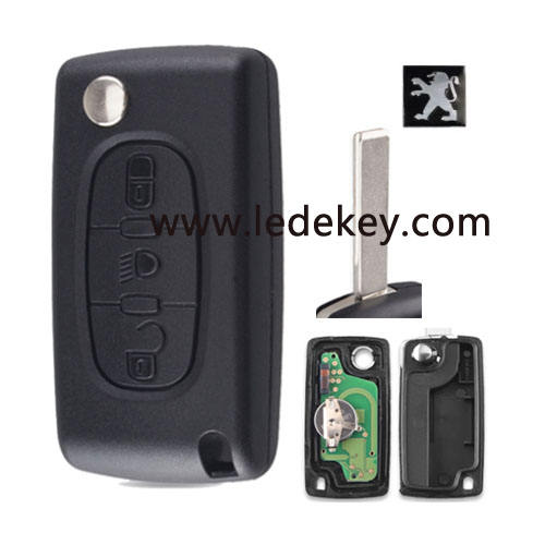 Peugeot 3 button remote key CE0523 FSK 433mhz ID46&pcf7941 chip (407/HU83 blade -LED light button )for cars after 2011