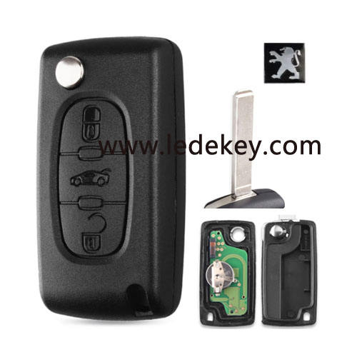 Peugeot 3 button remote key CE0523 FSK 433mhz ID46&pcf7941 chip (307/VA2 blade -trunk button )for cars after 2011