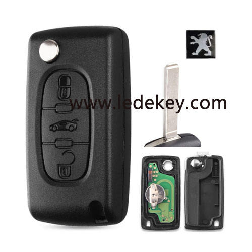 Peugeot 3 button remote key CE0523 ASK 433mhz ID46&pcf7941 chip (307/VA2 blade -trunk button)for cars 2006-2011